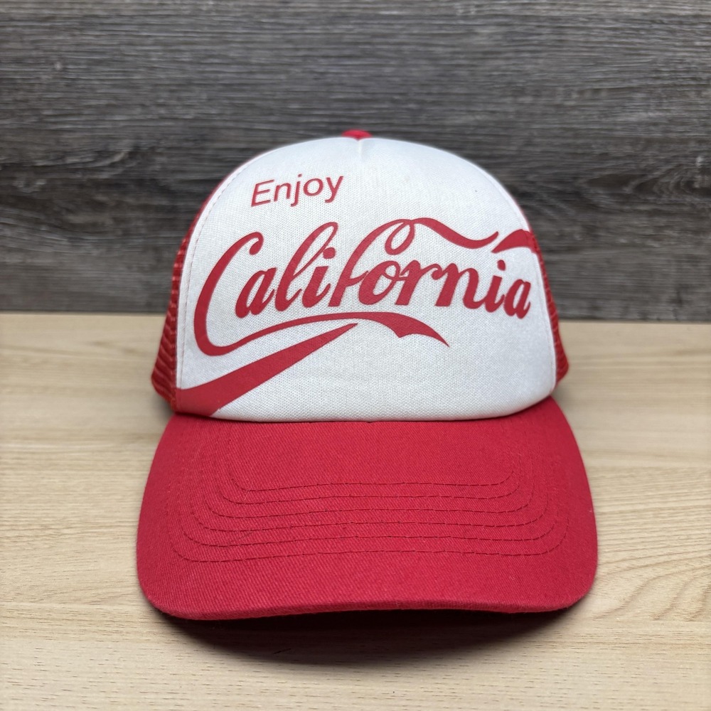 California Hat Cap Snap Back Mens One Size Red Mesh Trucker Souvenir USA
